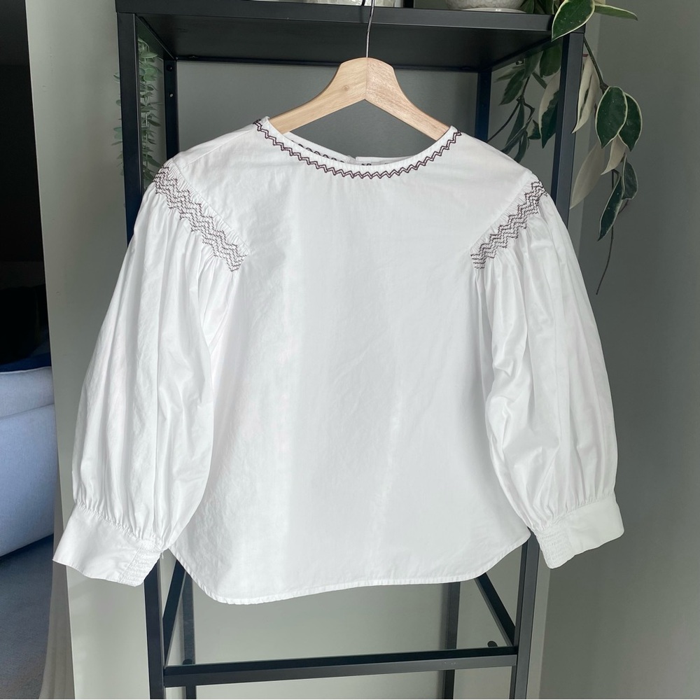 Madewell Embroidered Poplin Balloon Sleeve Top